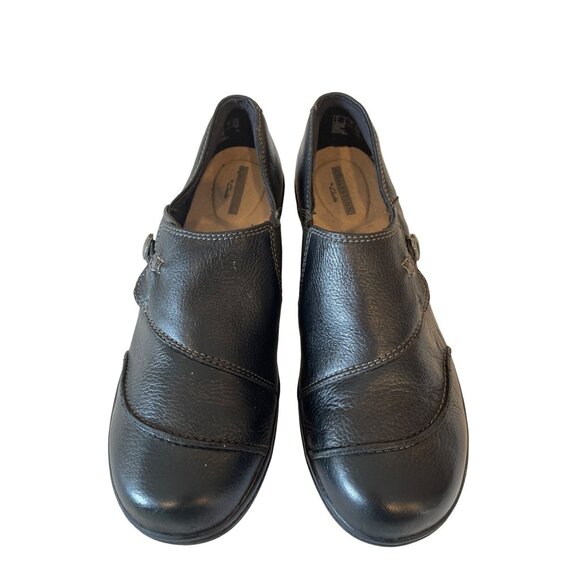 Clarks Women's Unlooped Black Textured Slip On Loafers  Size 9 - Picture 1 of 7